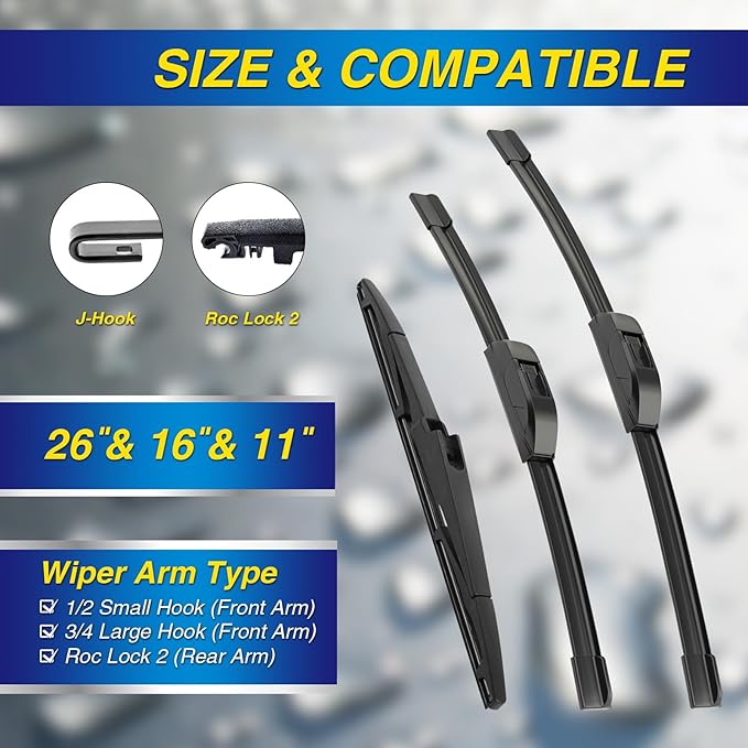 5 PLUS® Windshield Wipers Replacement for Hyundai Santa Fe 2023-2019 Kia Sorento 2020-2016 Sportage 2022-2017,Silicone Water Repellent Wiper Blades-26"/16"/11"(Set of 3), OEM Fit, All-Season