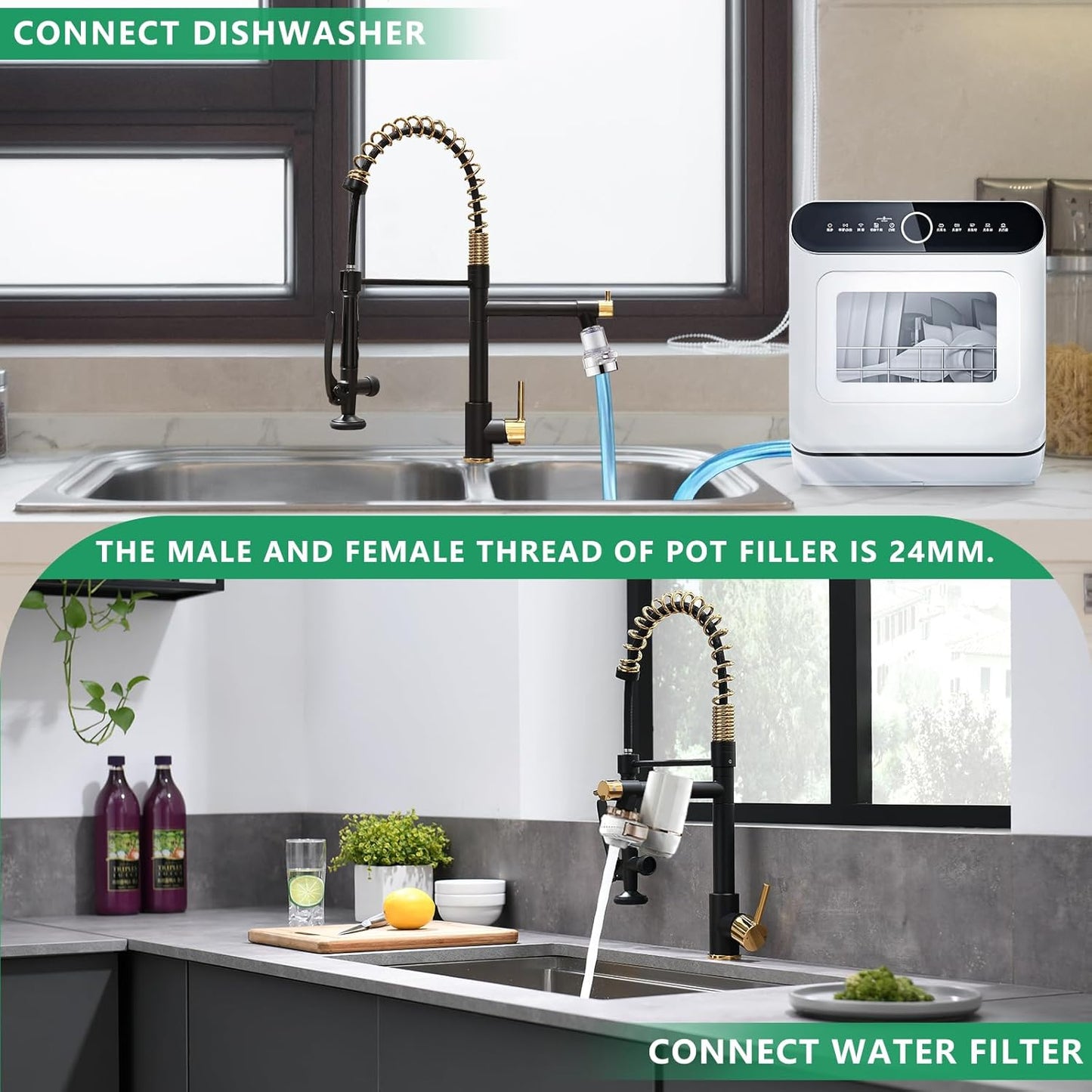 Fapully Black&Gold Kitchen Faucet with Sprayer,Commercial Pull Down Kitchen Faucet for Kitchen Sink