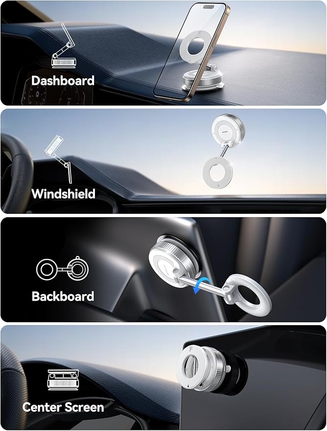 JOYROOM Magsafe Car Mount, Vacuum Car Phone Mount with Strong Magnetic, 360° Metal Strut Suction Cup Phone Mount for iPhone 17 Pro Max/16 15 14 13 12 Series& Android Magsafe Case, White