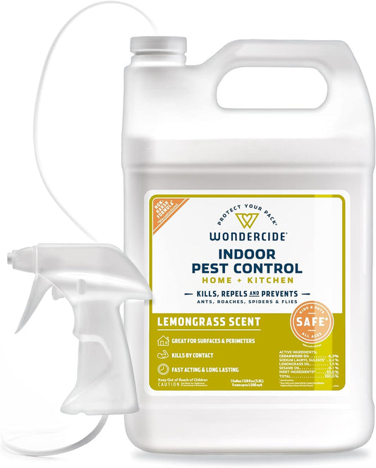 Wondercide - Indoor Pest Control Spray for Home and Kitchen - Ant, Roach, Spider, Fly, Flea, Bug Killer and Insect Repellent - with Natural Essential Oils - Pet and Family Safe — Lemongrass 128 oz