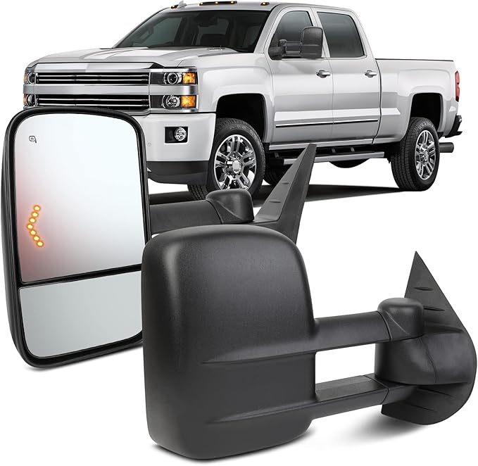 OCPTY Towing Mirrors Power Heated Left Driver Right Passenger Side Tow Mirrors Fit For 2007-2014 For Chevy For Gmc For Gmc Sierra 1500/2500 Hd/3500 Hd(07 New Body Style Only) With Turn Signal Black
