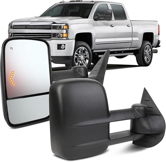 OCPTY Driver/Passenger Side View Power Heated Signal Manual Telescopic Towing Mirrors Pair Set Replacement Fit For 2007-2013 For Chevy/For Gmc Silverado/Sierra Truck (Just Fit 07 New Body Style