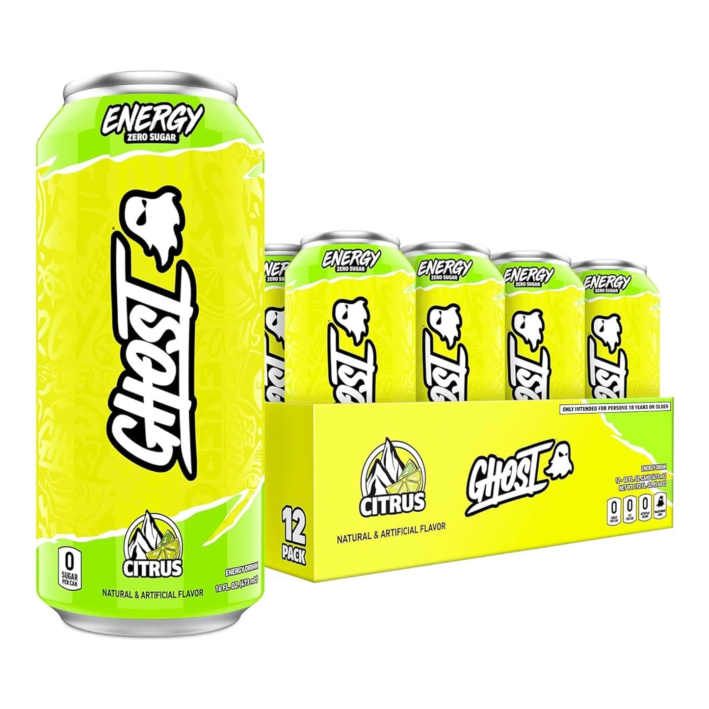GHOST Energy Drink - 12-Pack, Citrus, 16oz Cans - Energy & Focus & No Artificial Colors - 200mg of Natural Caffeine, L-Carnitine & Taurine - Gluten-Free & Vegan
