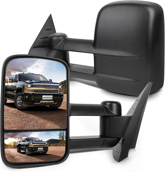 SCITOO Towing Mirrors fit For Chevy For GMC Exterior Accessories Mirrors fit 2007-2013 Silverado Sierra (07 New-Body Style) with Power Controlling (Main Mirror) Heated Manual Telescoping Folding