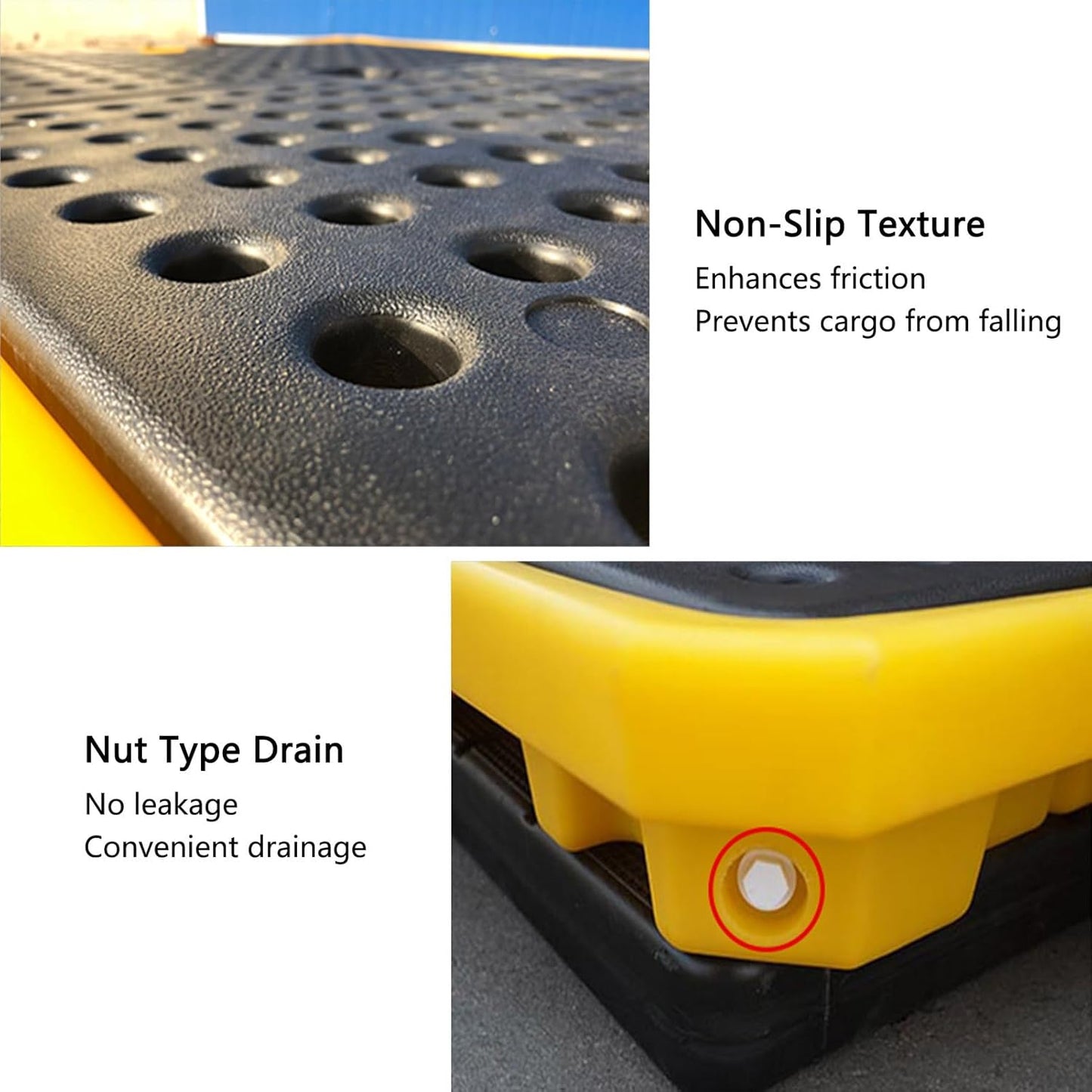 2 Drum Containment Spill Pallet, Polyethylene Low Profile Paint Bucket Tray, Industrial Garage Storage Detachable Shipping Leakproof Platform (Color : Yellow-5 Pack, Size : 19.3"x14"x3.7")