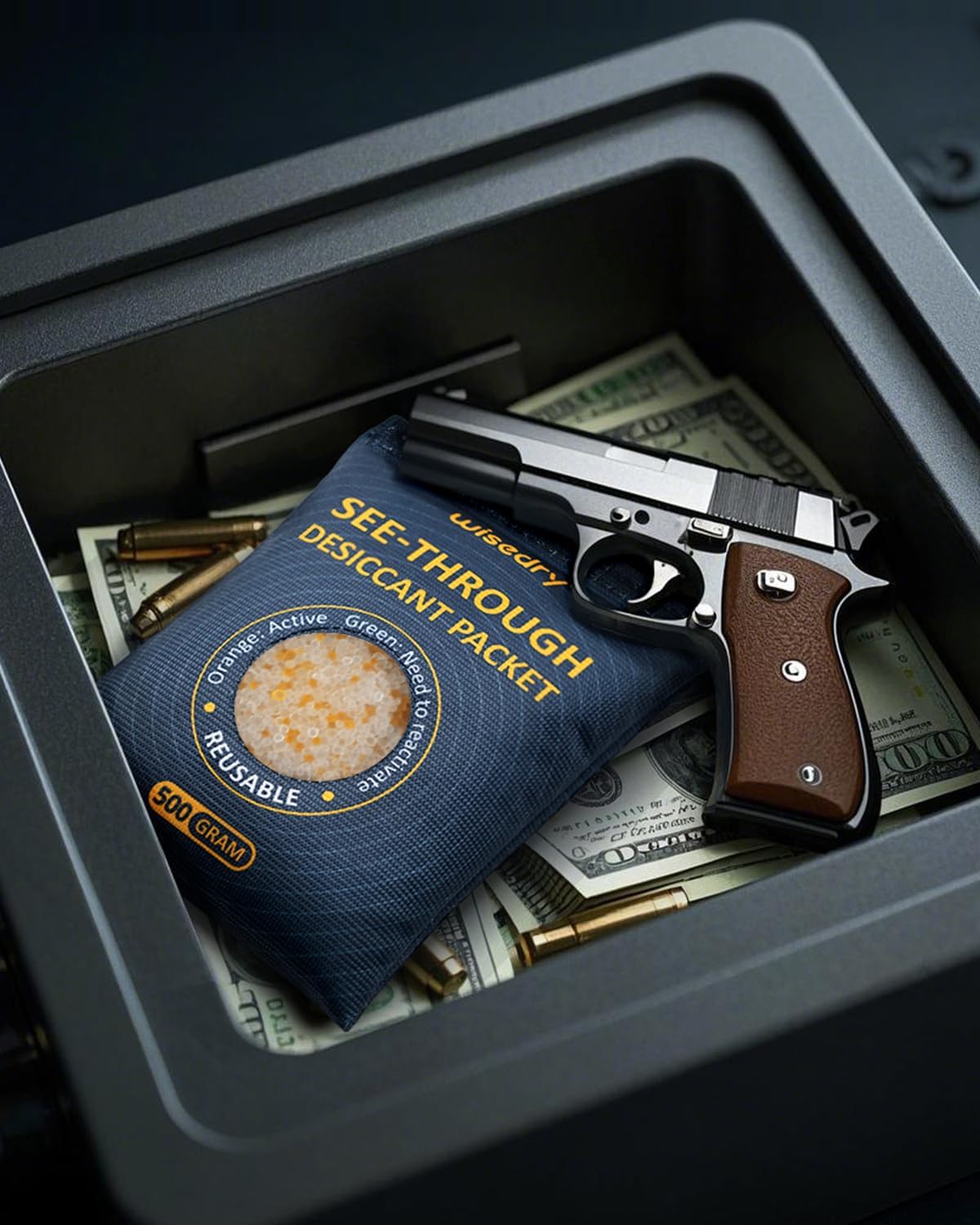 wisedry 2 x 500 Gram See-Through Silica Gel Packets, Color-Indicating Desiccant Packs for Storage, Reusable Safe Dehumidifier, Heat Resistant Dehumidifier Bags