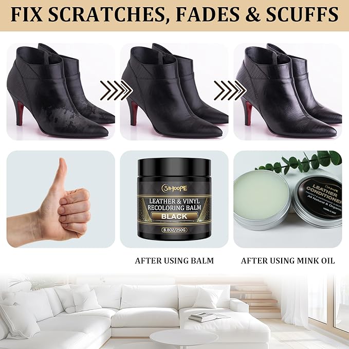 8.8oz Leather Recoloring Balm with 100ml Mink Oil,Dark Brown Leather Repair Kit for Furniture,Leather Repair Cream,Leather Scratch Repair for Car Interior,Leather Conditioner for Couch