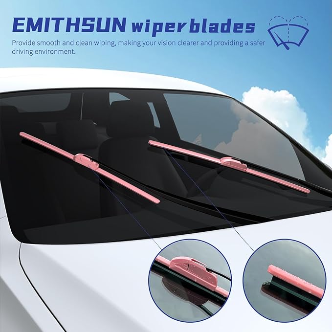 OEM QUALITY 26" + 17" Premium All-Seasons Durable Stable And Quiet Sakura Pink Windshield Wiper Blades (Set of 2)