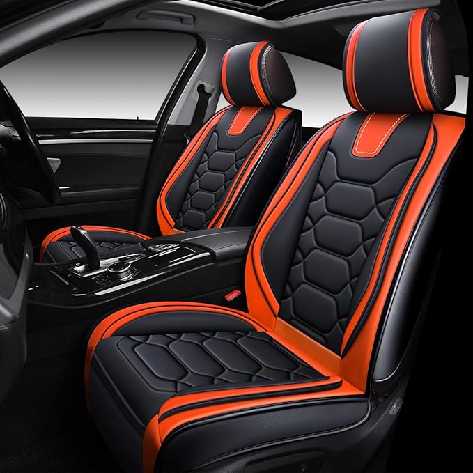 OASIS AUTO Car Seat Covers Full Set, Waterproof Faux Leather Seat Covers for Cars Universal Fit for SUV, Truck, Sedan, Black Premium Car Seat Protector with Front & Back Cushions