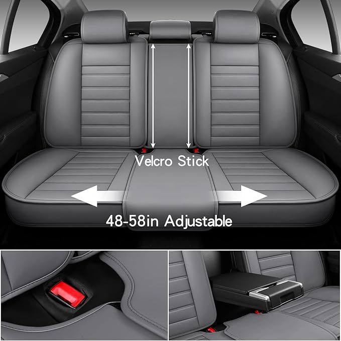 Leather Car Seat Covers,Car Seat Covers Full Set,Automotive Seat Covers 5 Seats,Fit for Most Cars SUV and Most Sedans Grey