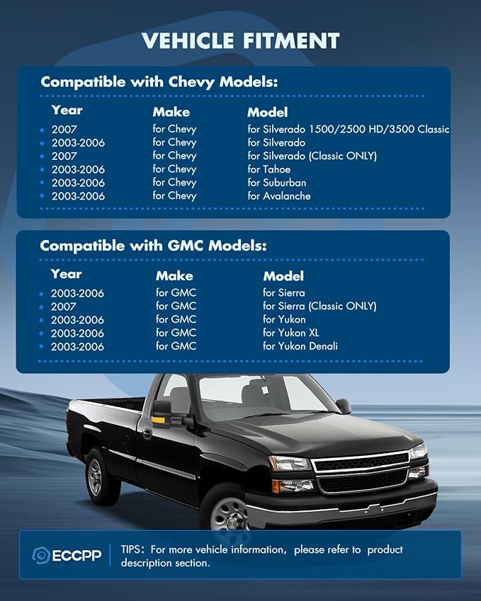 ECCPP Towing Mirrors, A Pair of Exterior Automotive Mirrors for 2003-2006 for Chevy Silverado for GMC Sierra with Dynamic Running Lights Arrow Signal Reversing Lights Power Operation Heated