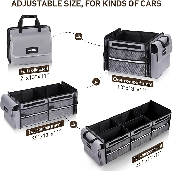 HIRALIY 4 in 1 Car Trunk Storage Organizer, Multi Compartment Foldable Trunk Storage Box with Leakproof Insulated Bag for Car Truck SUV