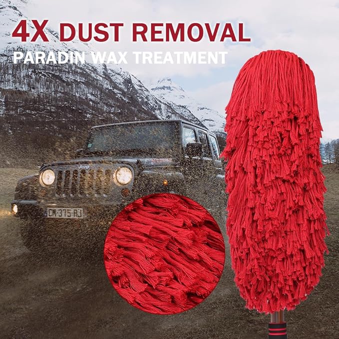 Car Duster Exterior Scratch Free,Car Dust Brush with Extendable Telescoping Handle to Remove Dust Pollen,Duster for Truck,and Motorcycle,Large Car Mop Duster Head with Wax Cotton Hair