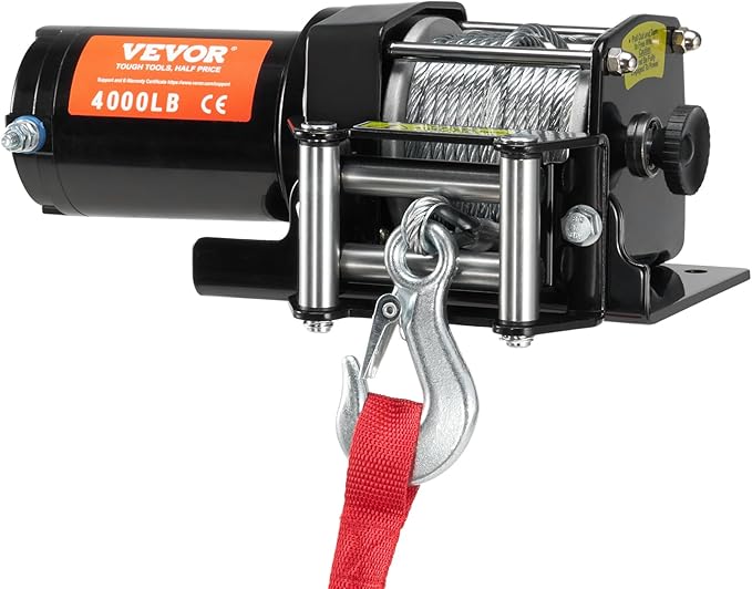 VEVOR Electric Winch, 4000 lb Line Pull Capacity, 12V DC ATV/UTV Winch with Φ3/16 in x 39 ft 7 Strands Steel Cable Roller Fairlead Wireless & Wired Remote Control, IP55 Waterproof for Towing UTV ATV