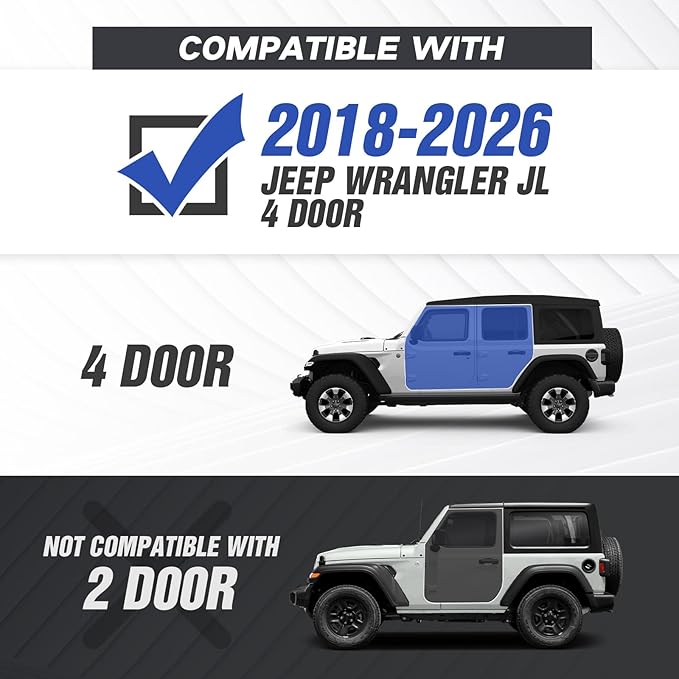 Running Boards Compatible with 2018-2026 Jeep Wrangler JL JLU Unlimited 4 Doors, Two Stairs Design Side Steps Heavy-Duty Steel Nerf Bars Bolt-on Step Plates Rock Sliders Rail, Black