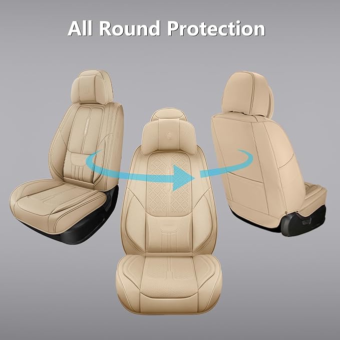 NS YOLO Full Coverage Leather Car Seat Covers for Cars,SUVs and Pick-up Trucks,Car Seat Protector,Automotive Seat Covers,Car Seat Cushion,Beige Seat Cover,Front Seat Cover for 2 Seats
