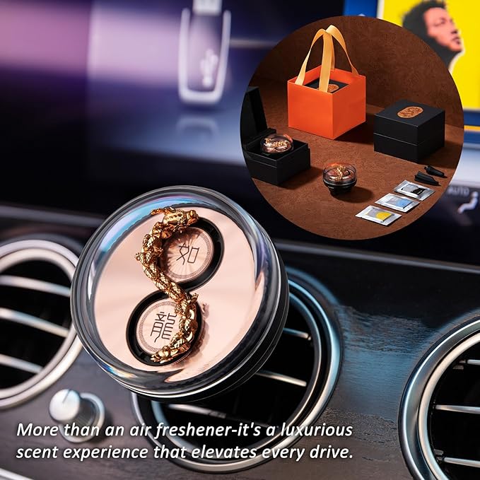 Car Air Freshener with Moving Dragon - 3 Fragrance Pads, Wind-Powered Air Vent Diffuser, Moving Dragon Design, Car Freshener Vent Clip