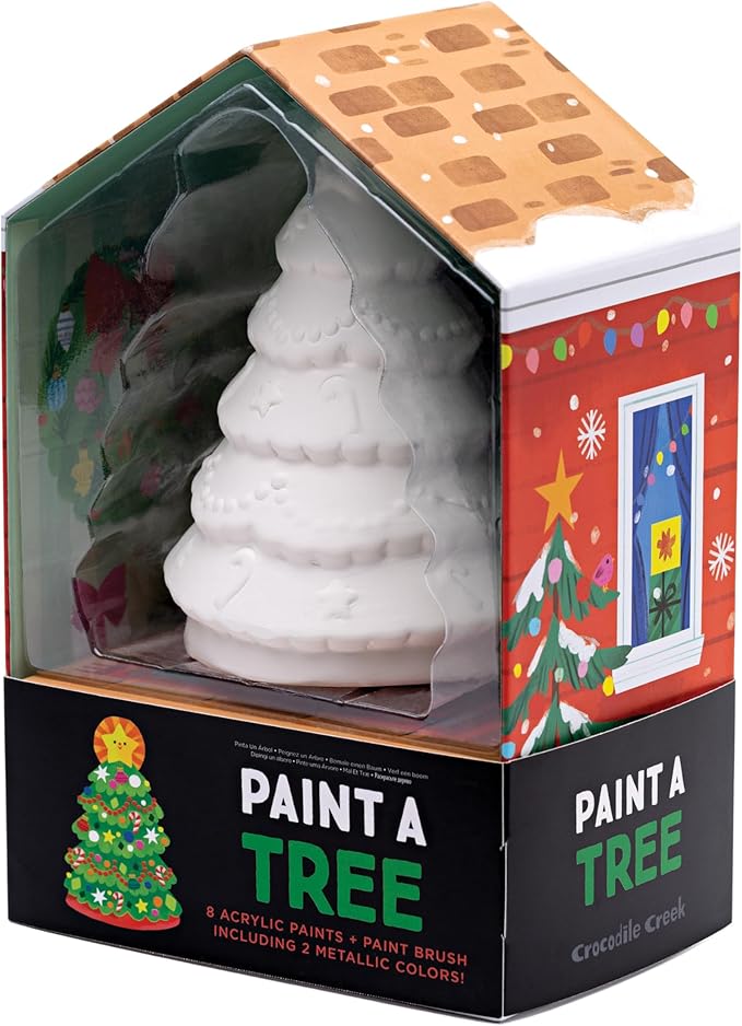 Crocodile Creek Paint A Ceramic Christmas Tree - Festive Arts and Crafts for Kids Ages 4-8 and Up - Ceramic Christmas Tree, 8 Acryllic Paints, 1 Brush