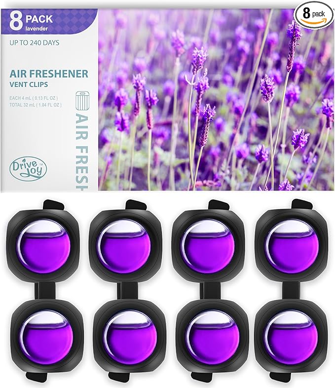 Car Air Freshener Vent Clips, 8 Pack, Provides Long-Lasting Scent, Up to 240 Days, Odor Eliminator (Lavender)