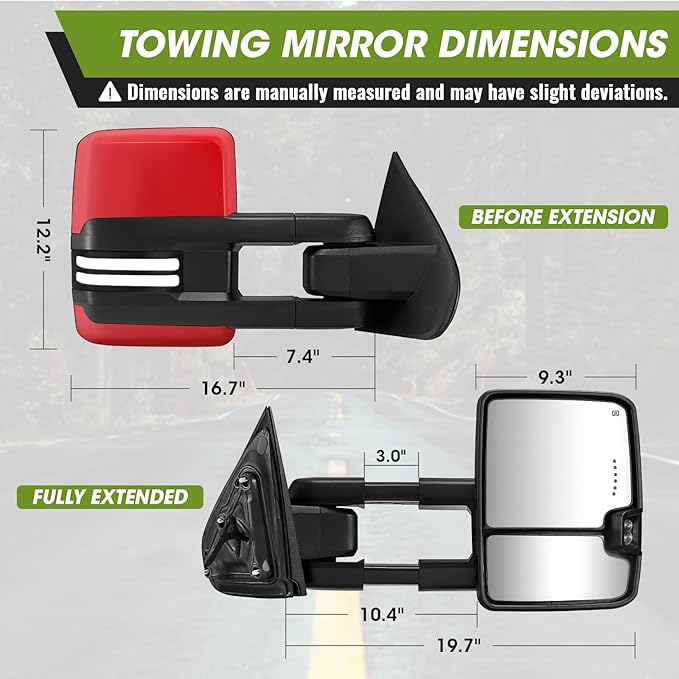 Towing Mirrors for Chevy Silverado/GMC Sierra 1500 (2014-2018), 2500HD/3500HD (2015-2019) Switchback Dynamic Turn Signal/Running Lights Power Heated (Painted Red)