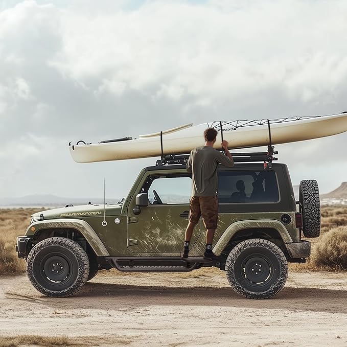 BINARY STAR Running Boards Compatible with Vehicle 2007-2018 Jeep Wrangler JK 2 Door, 6 Inch Two-Stair Side Steps Made with Carbon Steel, Wrangler JK Side Steps Truck Step Bars Nerf Bars