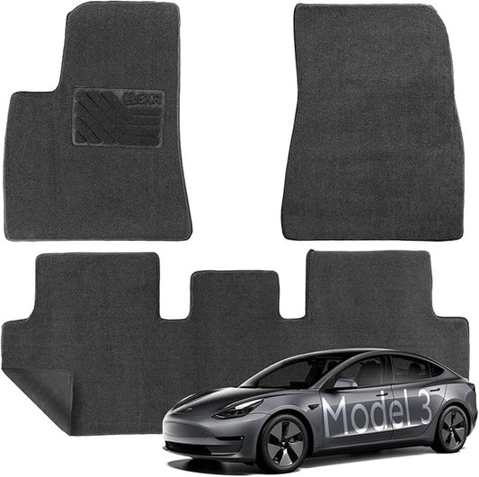 EKR Custom Fit Carpet Floor Mats for Tesla Model 3 2024 2025, 0.5 Inch Thickness Rugs, Premium All Weather Anti-Slip Waterproof Floor Liners (Black Quick-Dry Blanket)