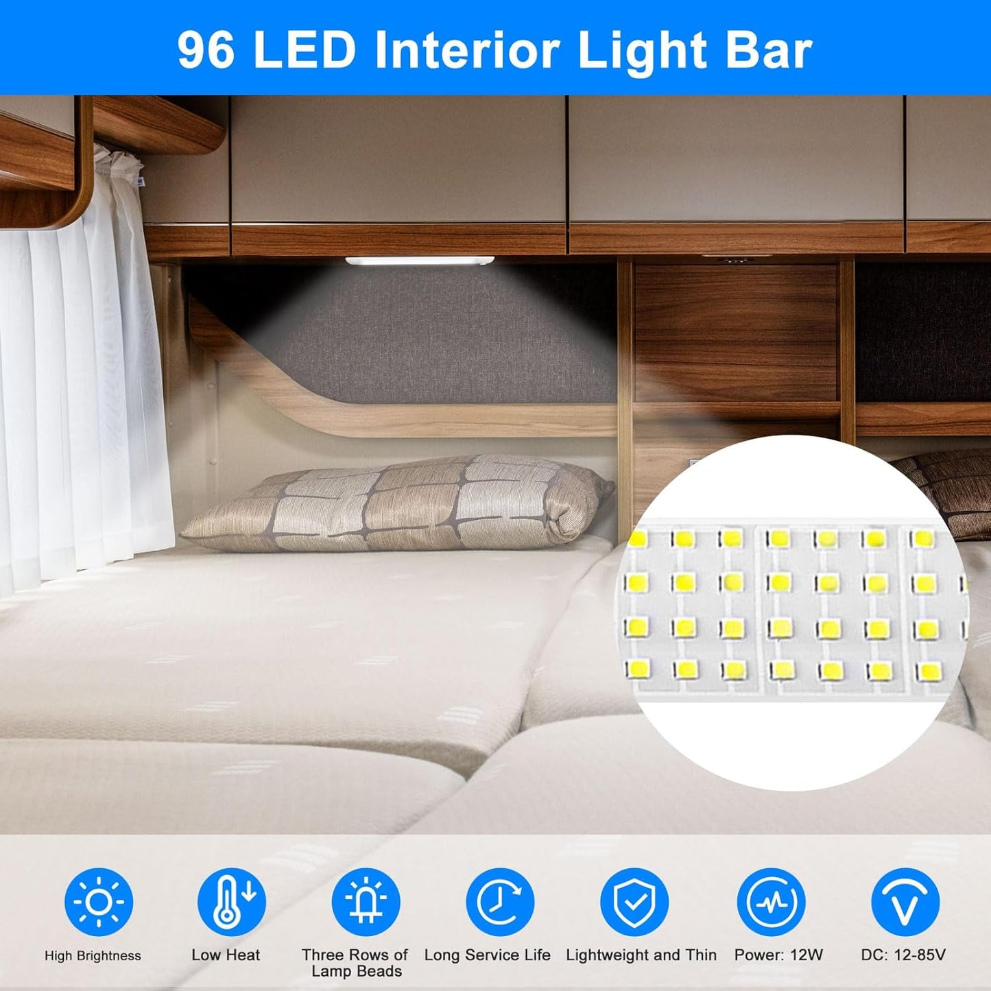 Linkstyle 12V Interior LED Light Bar, Super Bright 96LEDs Strip Lights with Switch, Enclosed Trailer Lamps for Car Truck Camper Van RV