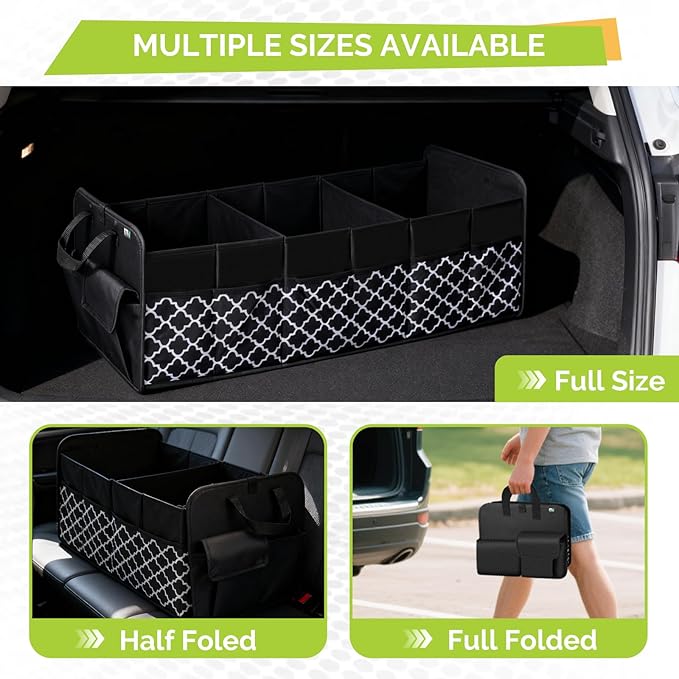 MIU COLOR Trunk Organizer for SUV, Car Organizer, Collapsible Trunk Organizer for Car, Non-Slip Storage Organizer for Sedans, Van, Jeep, Grocery, Large 4 Compartments, Black Grid 32"×13"×12"