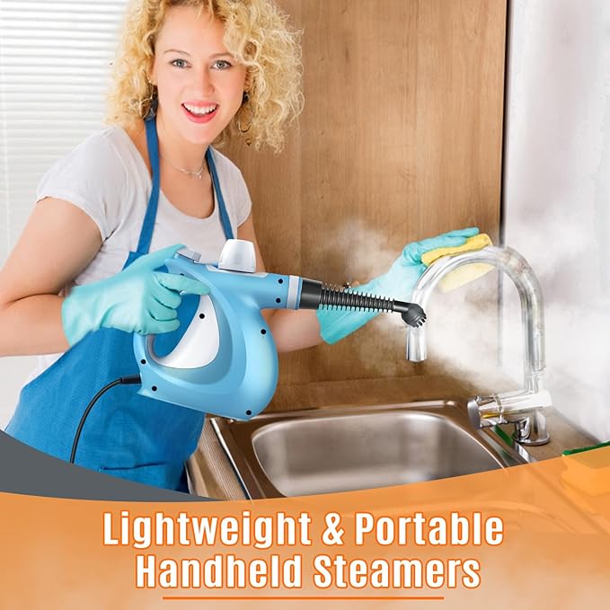 Pressurized Handheld Multi-Surface Natural Steam Cleaner with 12 pcs Accessories, Multi-Purpose Steamer for Home Use, Steamer for Cleaning Floor, Upholstery, Grout and Car (Blue)