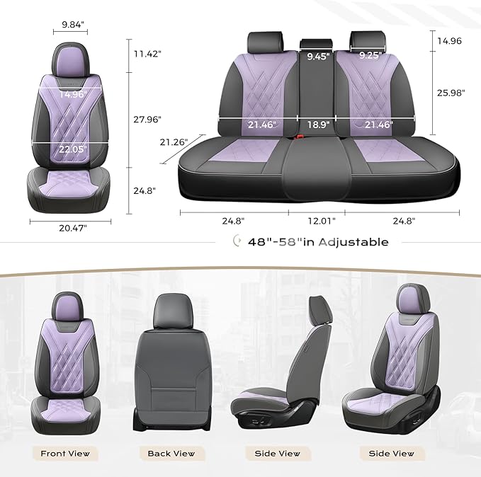 Coverado Car Seat Covers Full Set, Seat Covers for Cars, Waterproof Leather Automotive Seat Cover, Universal Car Interior Protectors Cushion for Most Cars Gray_Pruple