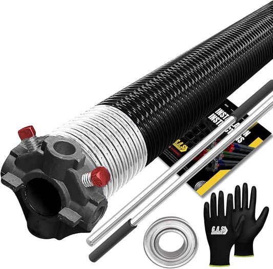 Garage Door Torsion Spring 295x2x49 Torsion Spring for Right Side of Garage Door with 1" Steel Bearing, Gloves, and Winding Bars Precision E-Coating 5-Year Warranty Minimum 30,000 Cycles (Black Cone)
