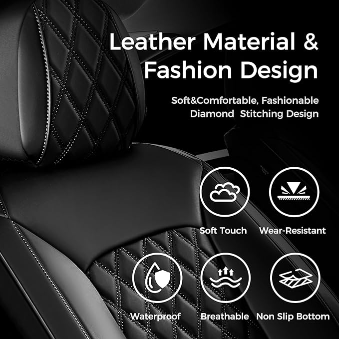 Huidasource Front Seat Covers, 5 Layers Car Seat Covers Front Seats, Driver Seat Cover Leather, Front Seat Cover 360° Full Package Universal Fit for Most Cars, Vans, Trucks, SUVs (Front Pair/Black)