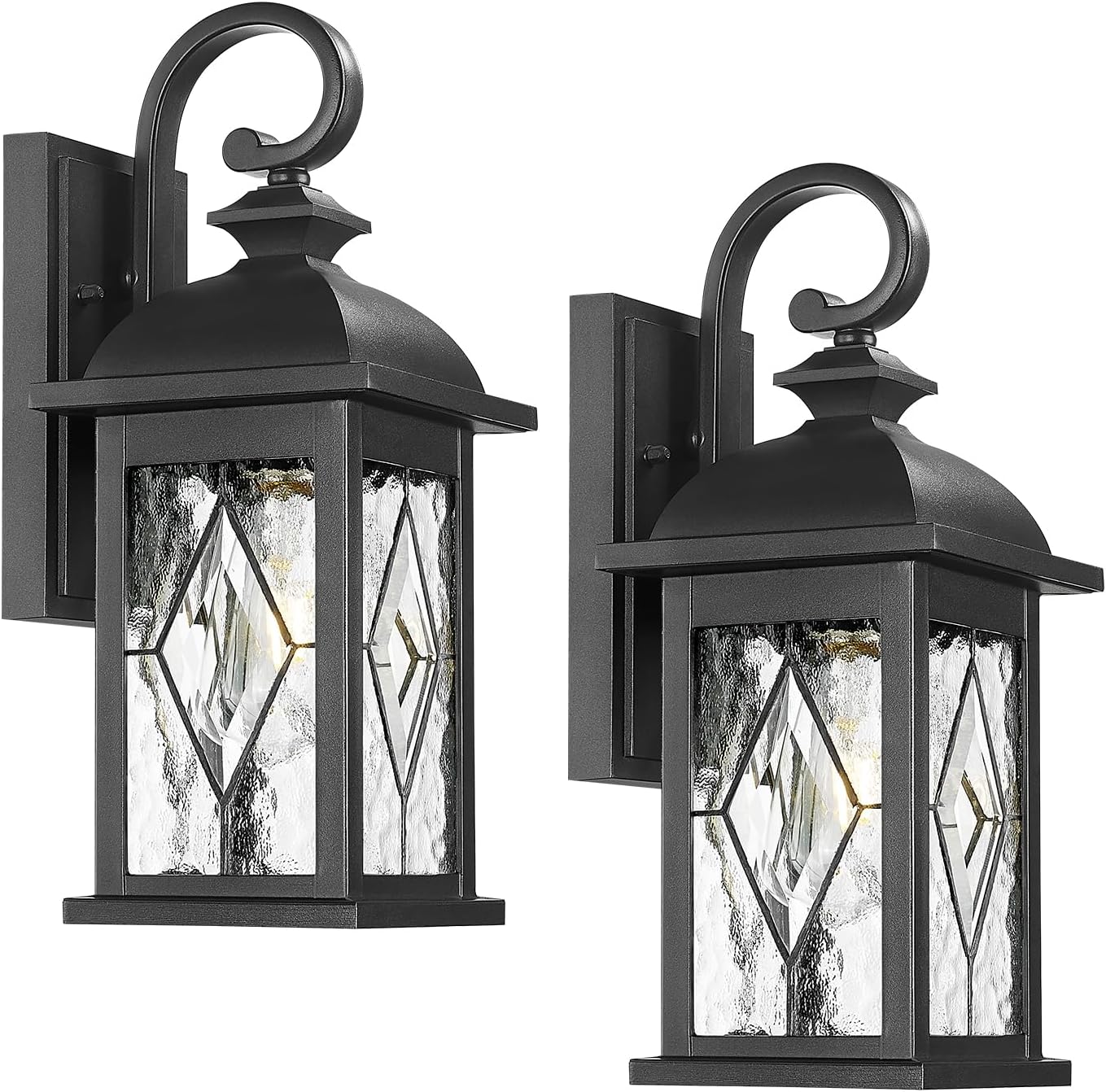 FEMILA 15" Exterior Wall Sconce, 2-Pack Outdoor Waterproof Wall Lights Fixture, Anti-Rust Matte Black Finish with Water Ripple Glass,4FD54B-2PK BK-SD