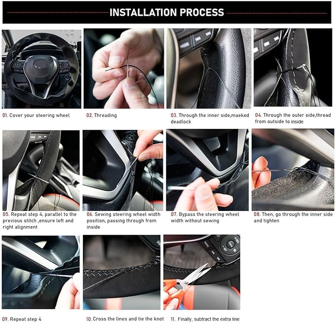 AUTOXBERT 38cm/15 Suede Leather Non-Slip Steering Wheel Cover DIY Hand Sewing Cowhide Leather Skidproof Car Protector with Needle Thread
