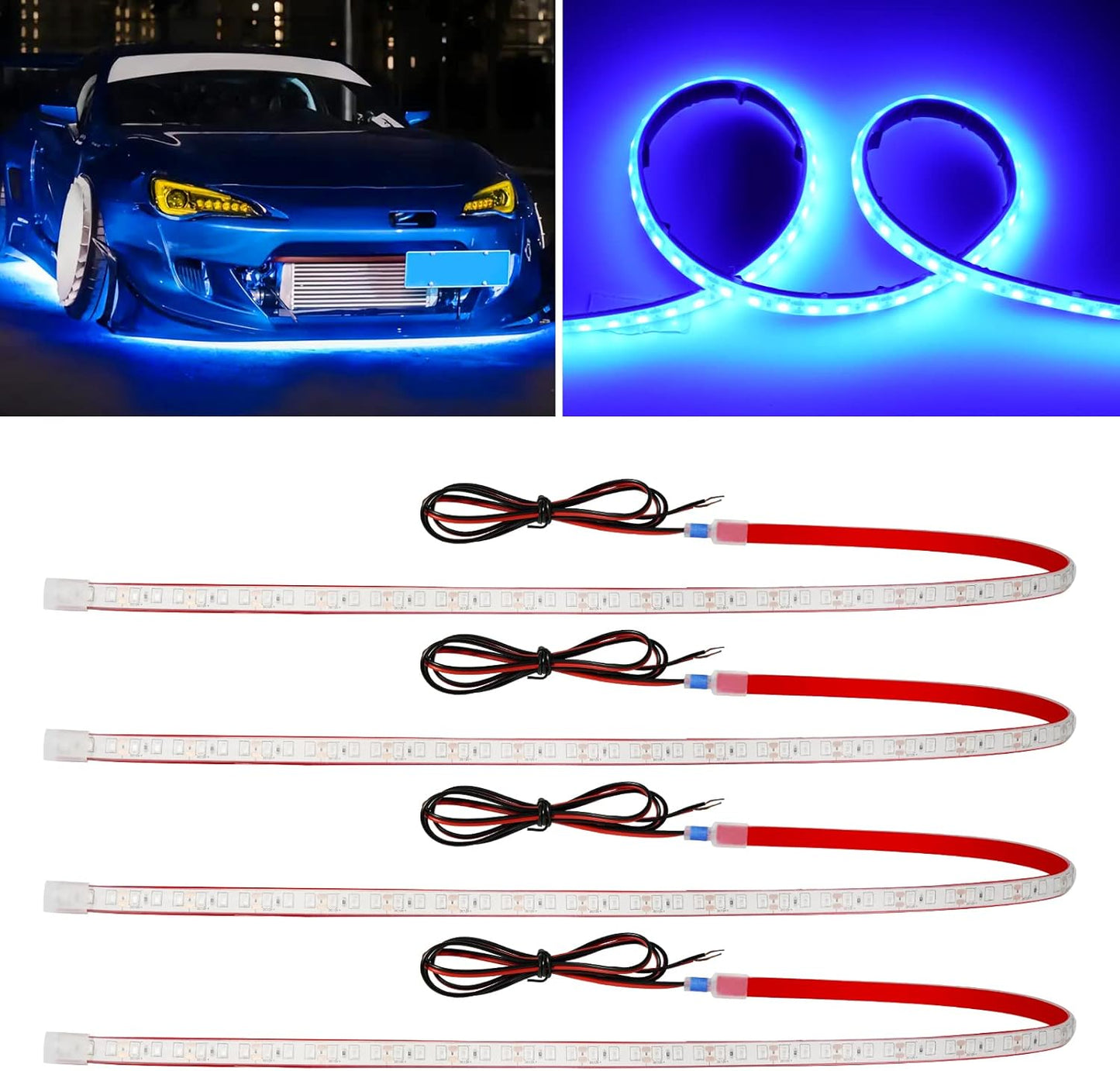 Blue Led Strip Lights,24inch 12V Car LED Strip Light IP68 Waterproof Cuttable for Car Motorcycles Boat Golf Cart Truck Cargo Home Decoration with Strong Nano Tape,(4PCS)