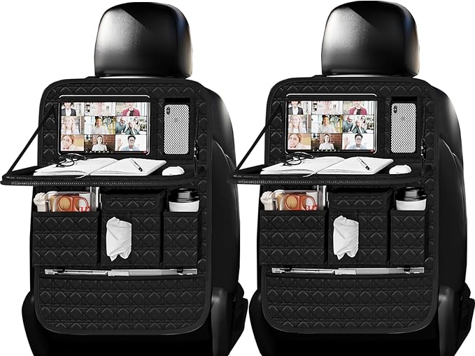GMQ Backseat Car Organizer, Car Back Seat Organizers with Tray,Multifunctional Car Seat Back Organizer with Foldable Tablet Holder (Black, 2 PCS)