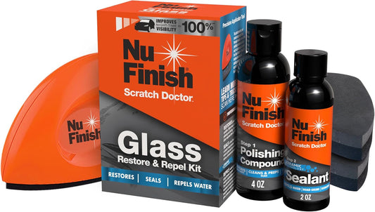 Nu Finish Glass Restore & Repel Kit, Two Step Regimen for Car Windshield, Includes Polishing Compound, Ceramic Sealant, Precision Applicator Tool, and 2 Reusable Sponges