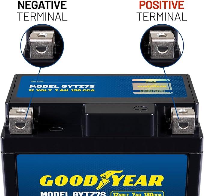 Goodyear GYTZ7S - 12 Volt 7 AH, 130 CCA, Rechargeable High-Performance, Maintenance Free, SLA - AGM Battery for Motorcycle, ATV, UTV, Scooter, Snowmobile, Motorbike and more!