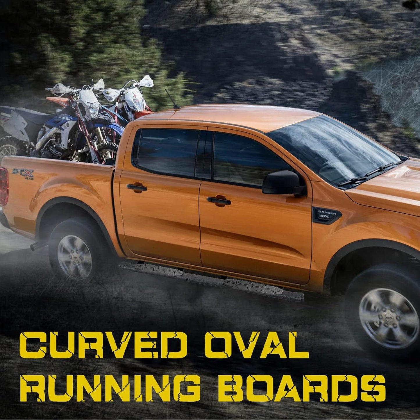 4.3 Inches Oval Tube Bar Running Boards Compatible with 2019-2025 Dodge Ram 1500 Crew Cab New Body Style(Excl. Ram 2500/3500/Classic). Running Boards and Carbon Steel Side Steps Step Bars.