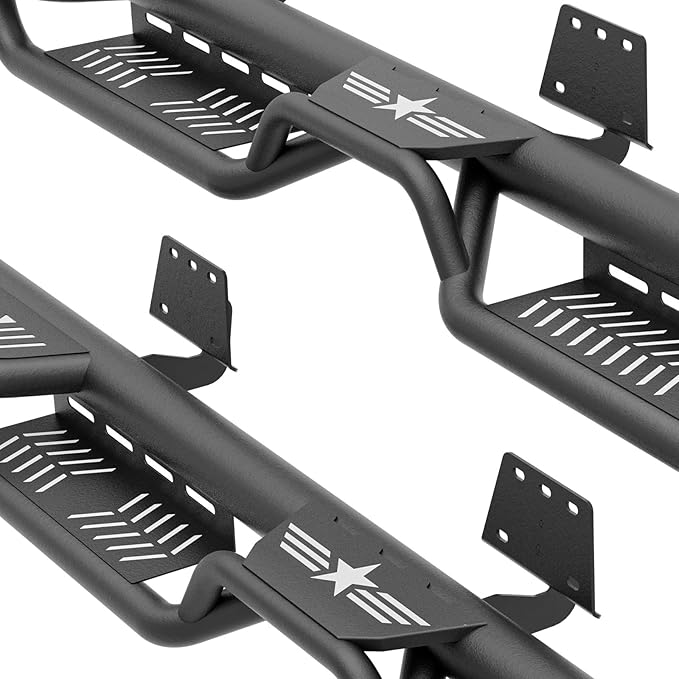 Double Cab Three Raised Steps Quad Cab Running Boards Compatible with 2019-2025 Dodge Ram 1500 New Body Double/Extended Cab Side Steps, Bolt-on Nerf Bar, Heavy-Duty Steel Two Stairs Design