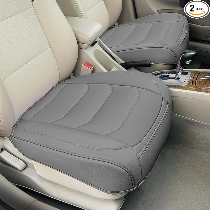 Car Seat Cover for Luxury & Comfort - PU Leather, Anti-Slip, Full Wrap Protection with Storage Pocket for Bottom Cushion - Universal Fit for 95% of Vehicles (Gray,2 Piece)