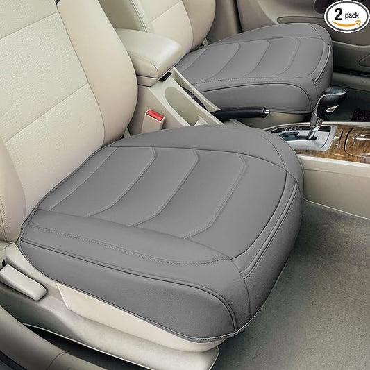 Car Seat Cover for Luxury & Comfort - PU Leather, Anti-Slip, Full Wrap Protection with Storage Pocket for Bottom Cushion - Universal Fit for 95% of Vehicles (Gray,2 Piece)