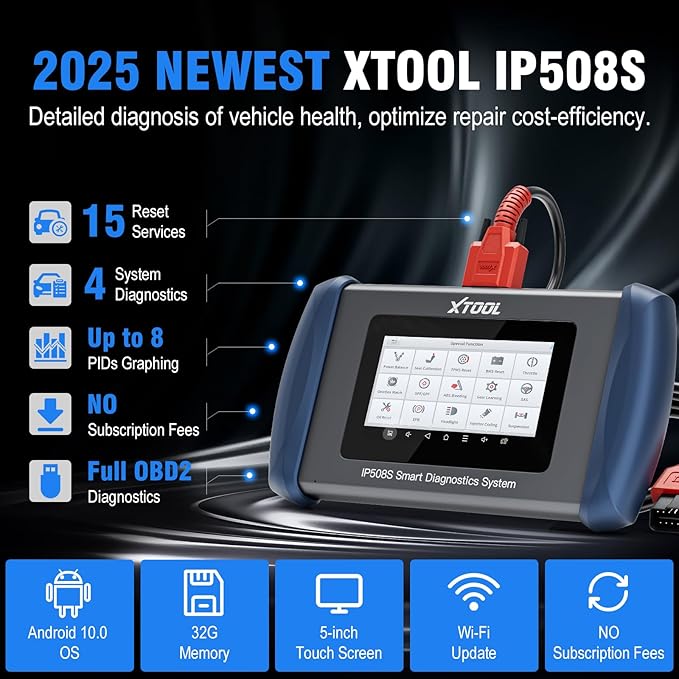 OBD2 Scanner Diagnostic Tool XTOOL IP508S: Code Reader for Cars & Trucks with 15 Resets, Crank Sensor Relearn, ABS Bleed, CAN FD for GM, Engine, ABS, SRS, Transmission Car Diagnostic Tool, Android 10