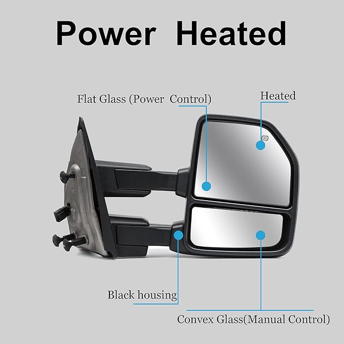 WLLW Upgrade style Towing Mirrors fit for 2004-2006 2007-2014 Ford F150 Pickup Power Heated Defrost Tow Mirrors with LED Turn Signal Puddle Light Chrome Cap