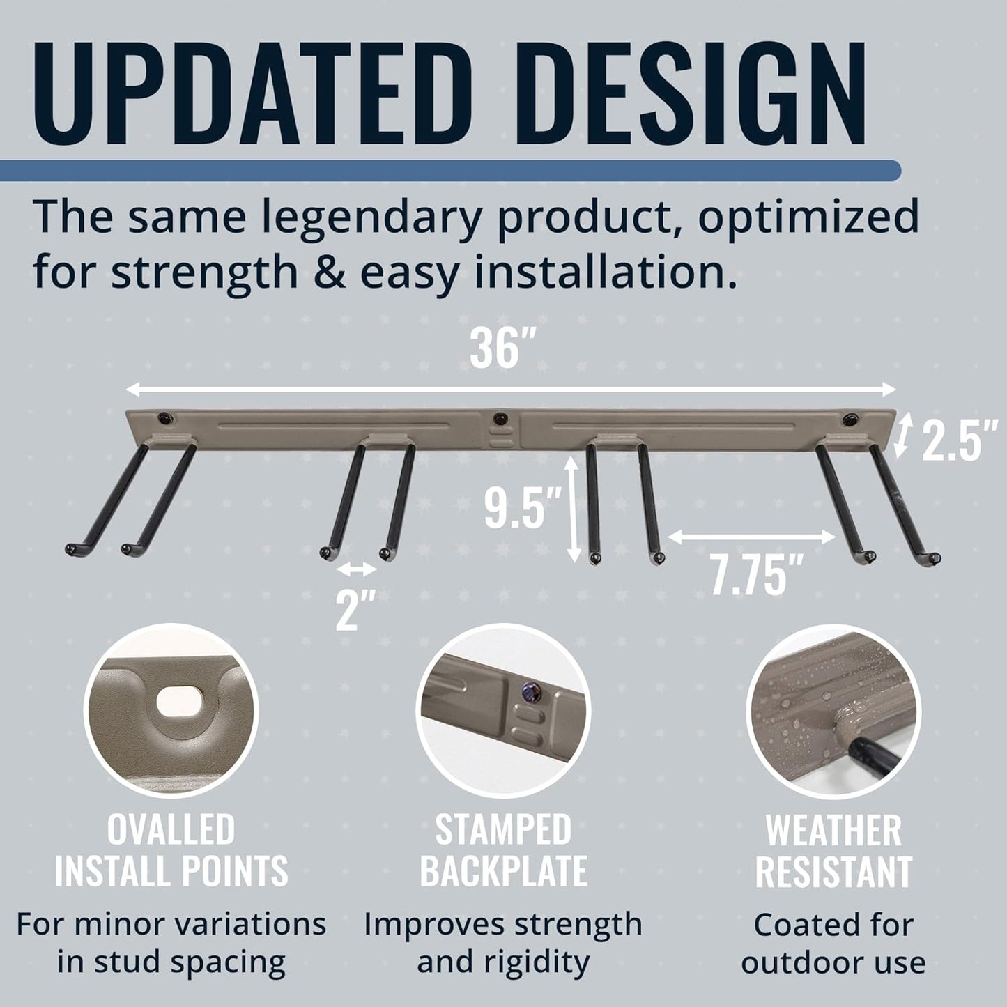 StoreYourBoard Wall-Mounted Rack With 4 Garage Hooks – Heavy-Duty Steel Holder Garage & Garden Storage for Shed, Workshop, or Home Organization – For Rakes, Shovels, Tools & More – 1 Pack, Mud