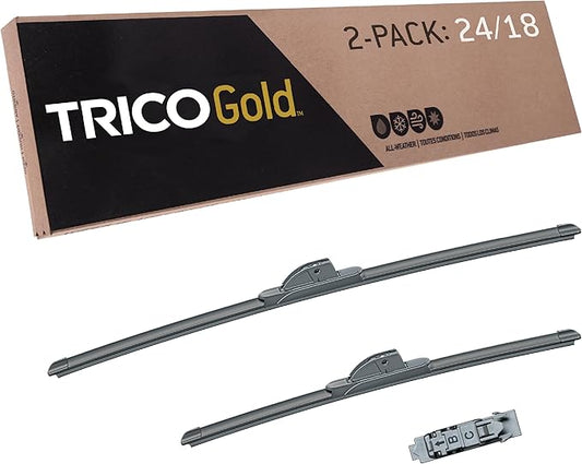 TRICO Gold 24" + 18" Premium Automotive Replacement Windshield Wiper Blades (Set of 2), Passenger and Driver Side All-Weather Beam Wiper Blades for Select Vehicle Models