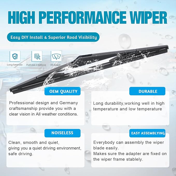 VTOGOI Original Factory Quality Rear Windshield Wiper Blades Replacement For Mercedes-Benz GLA250 2014-2021,Mini Cooper R55 2008-2012,Easy To Install 12"(Pack of 1)