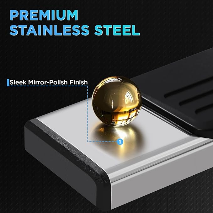 PZ 6.5" Crew Cab Running Boards for 2019-2025 Chevy Silverado/GMC Sierra 1500, 2020-2025 for 2500HD 3500HD Mirror Stainless Steel Side Step Nerf Bar Ridge Pattern