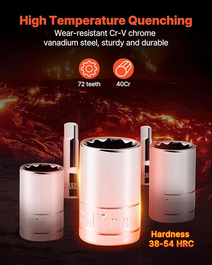 VEVOR Mechanics Tool Set and Socket Set, 450 Pcs, 1/4, 3/8 and 1/2 inch Drive Deep and Standard Sockets, SAE Metric Mechanic Tool Kit with Bits, Wrenches, Accessories, Storage Case with Orange Drawer