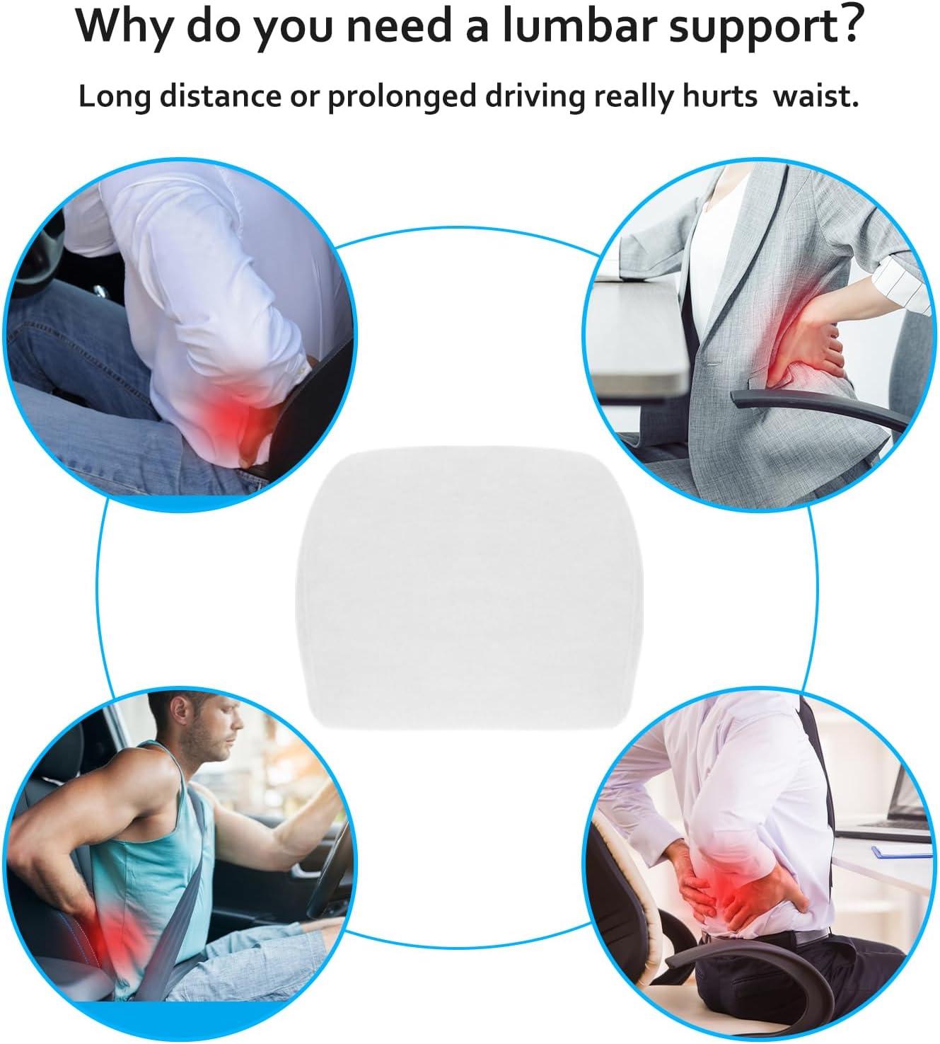 Lumbar Support Pillow Ergonomic Memory Foam Lumbar Pillow for Lower Back Pain Relief - Back Cushion for Driving, Chair Support for Car, Office & Gaming Chairs (White, 1PC)